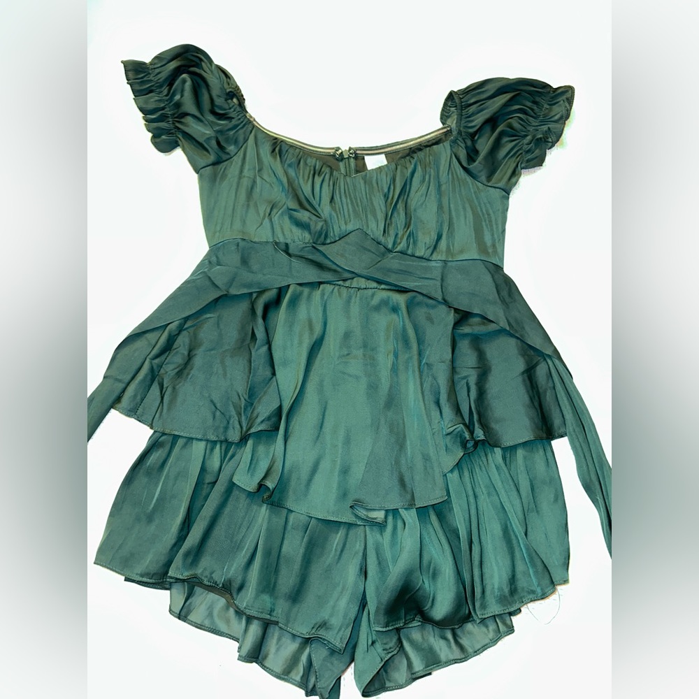green satin selfie leslie romper